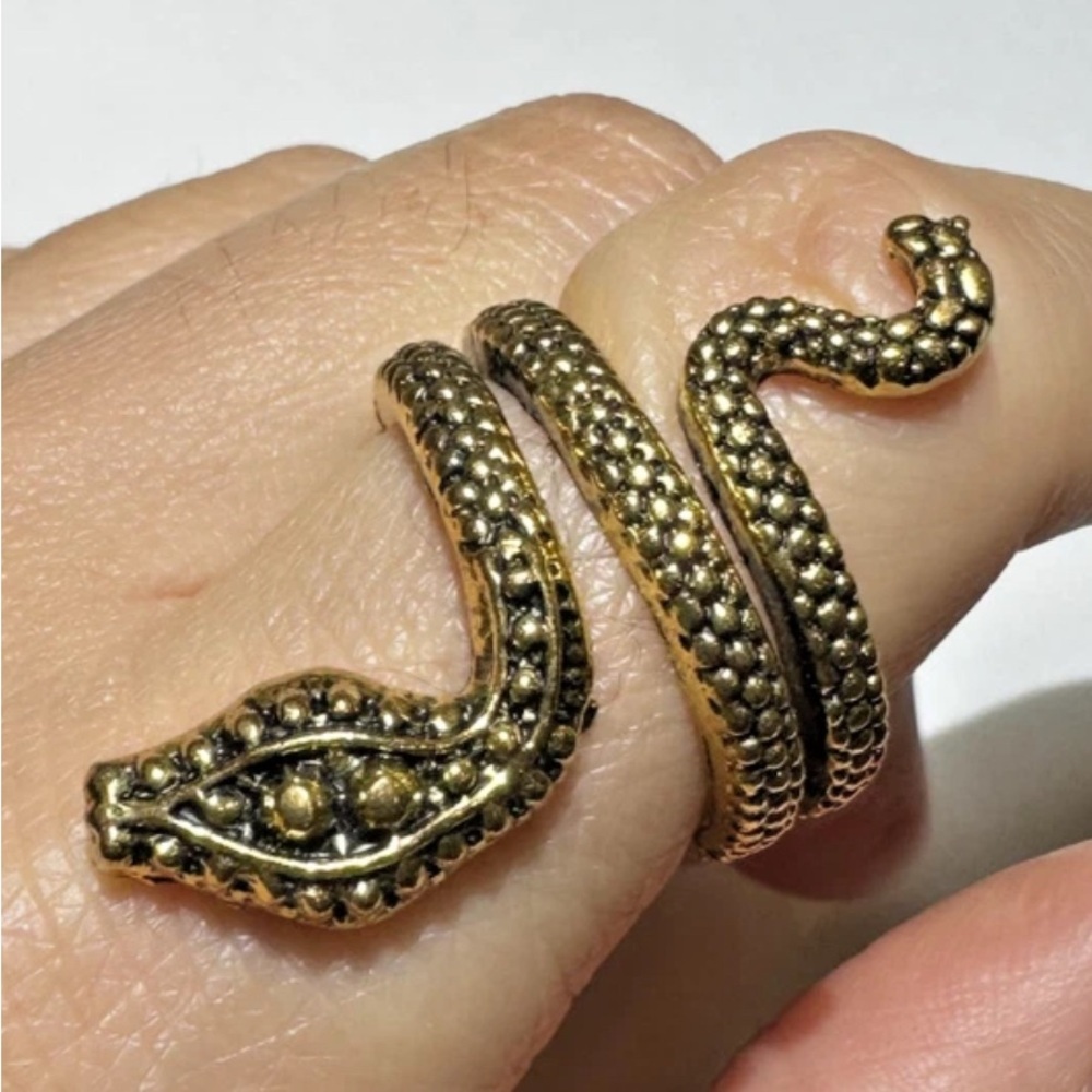 Snake Serpent wrapped Gold Tone Textured Bypass Grandy Size 7 to  7.5
